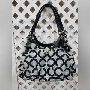 Coach Black & Gray Madison Optic Art Signature Maggie Shoulder Bag W/COA